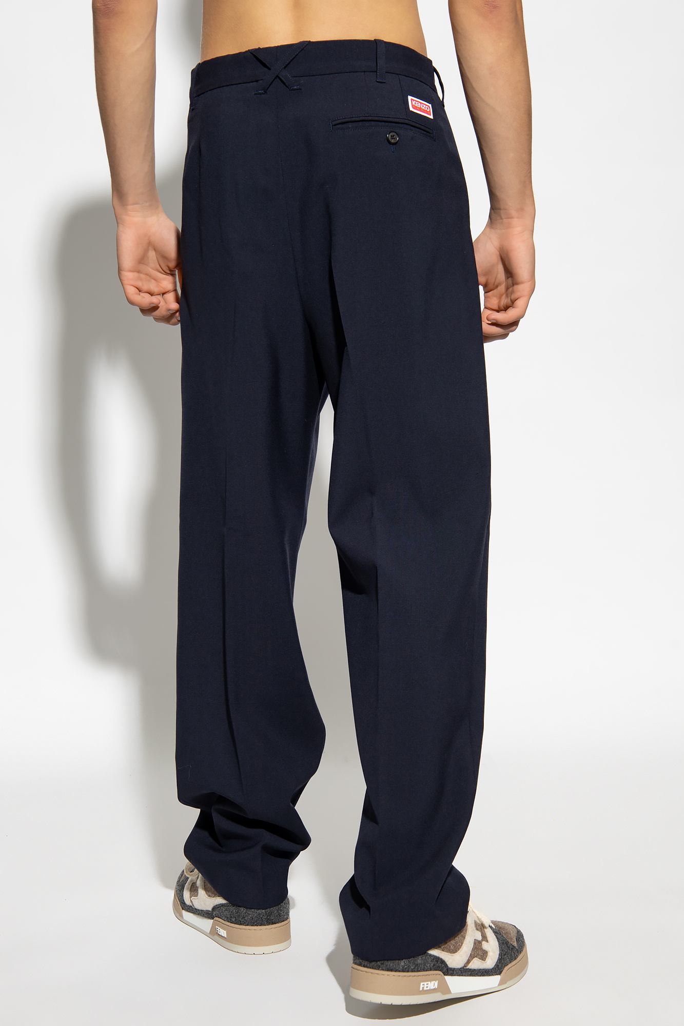 Navy blue Wool pleat-front trousers with logo Kenzo - Vitkac France